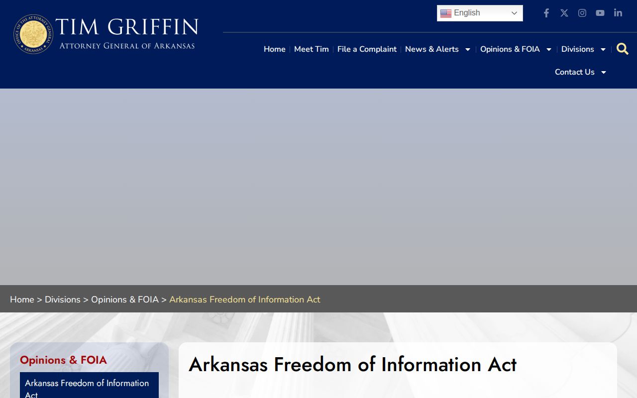 Arkansas Attorney General Freedom of Information Act guidance page