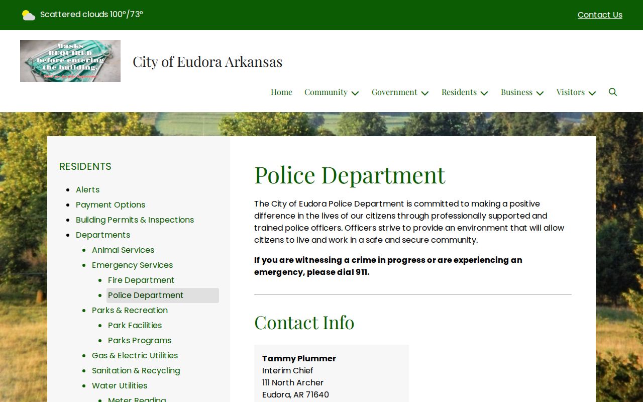 Official Eudora Police Department page with city contact information