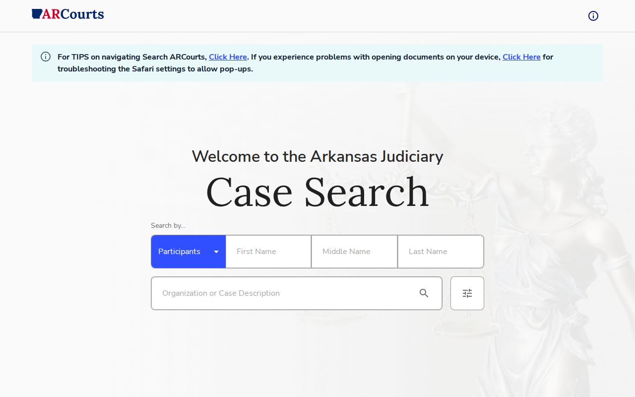Official Search ARCourts public case lookup interface