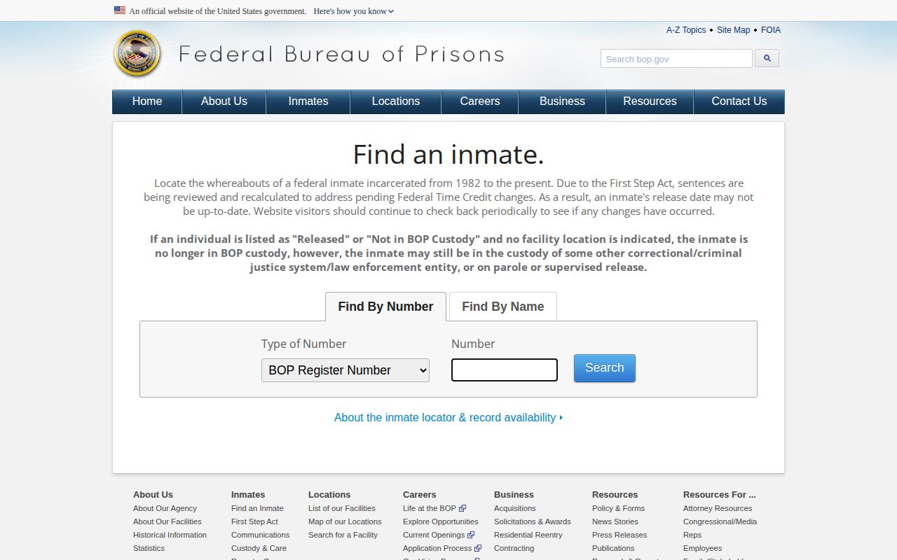 Federal BOP locator outside Chicot County VINE arrest coverage