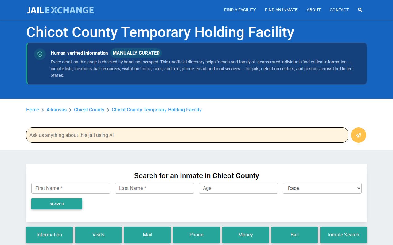 Unofficial JailExchange directory page for Chicot County custody information